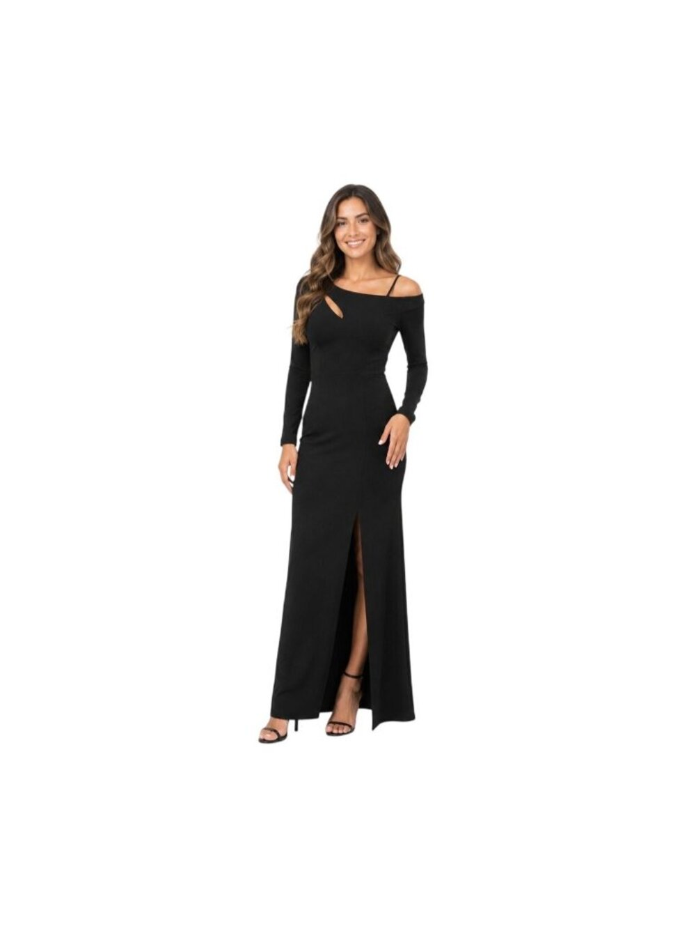 New Xscape Size 6 Black Long Sleeve Cutout Maxi Evening Dress